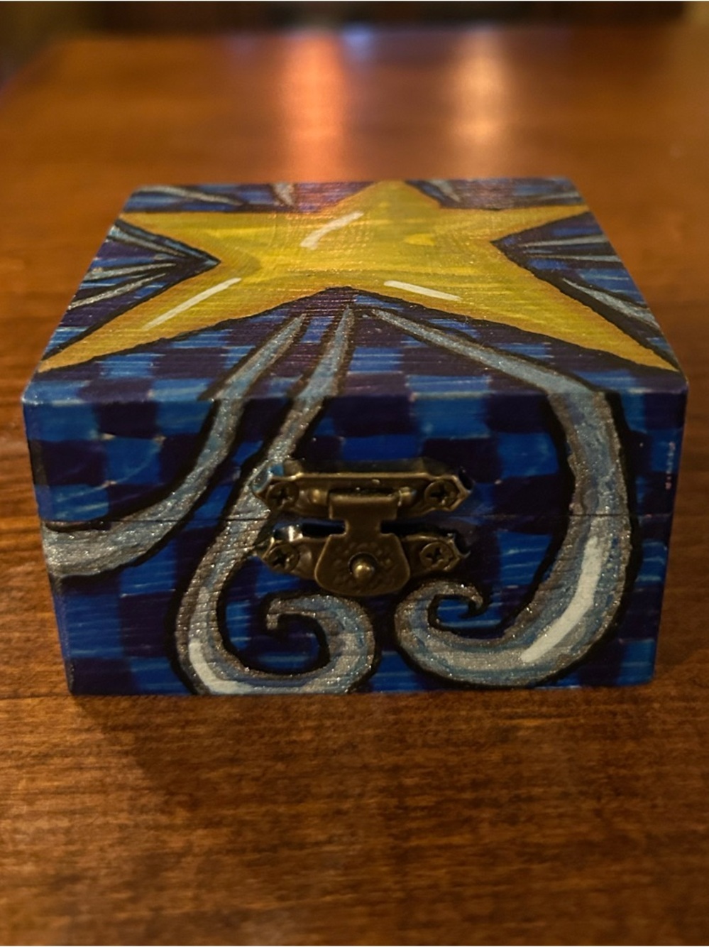 Hand-Painted Yellow Star Art Wooden Box - Picture 3 of 6